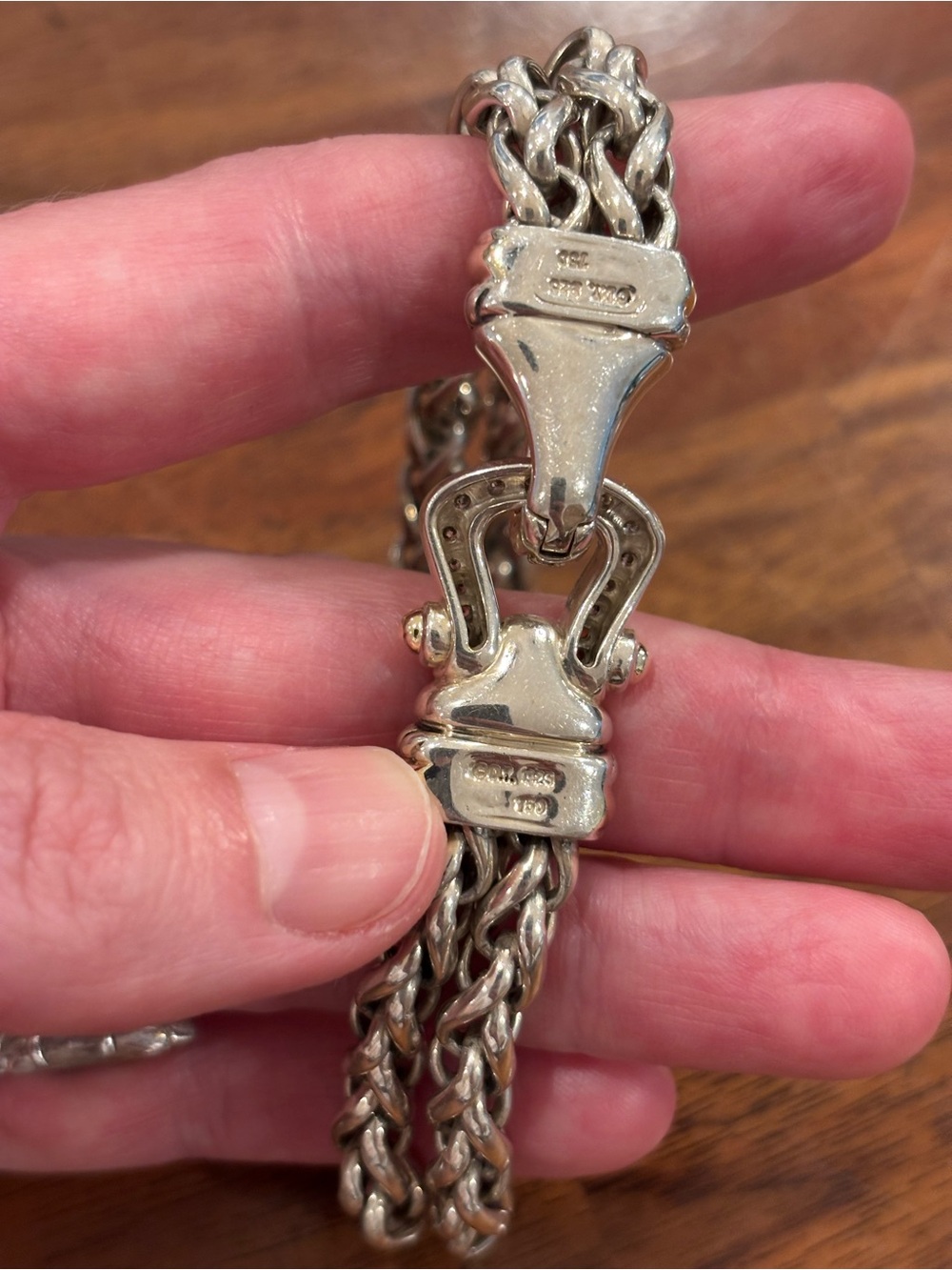 David Yurman 18K Diamond Buckle Double Wheat Chain Bracelet - 8 inches long - Picture 3 of 5